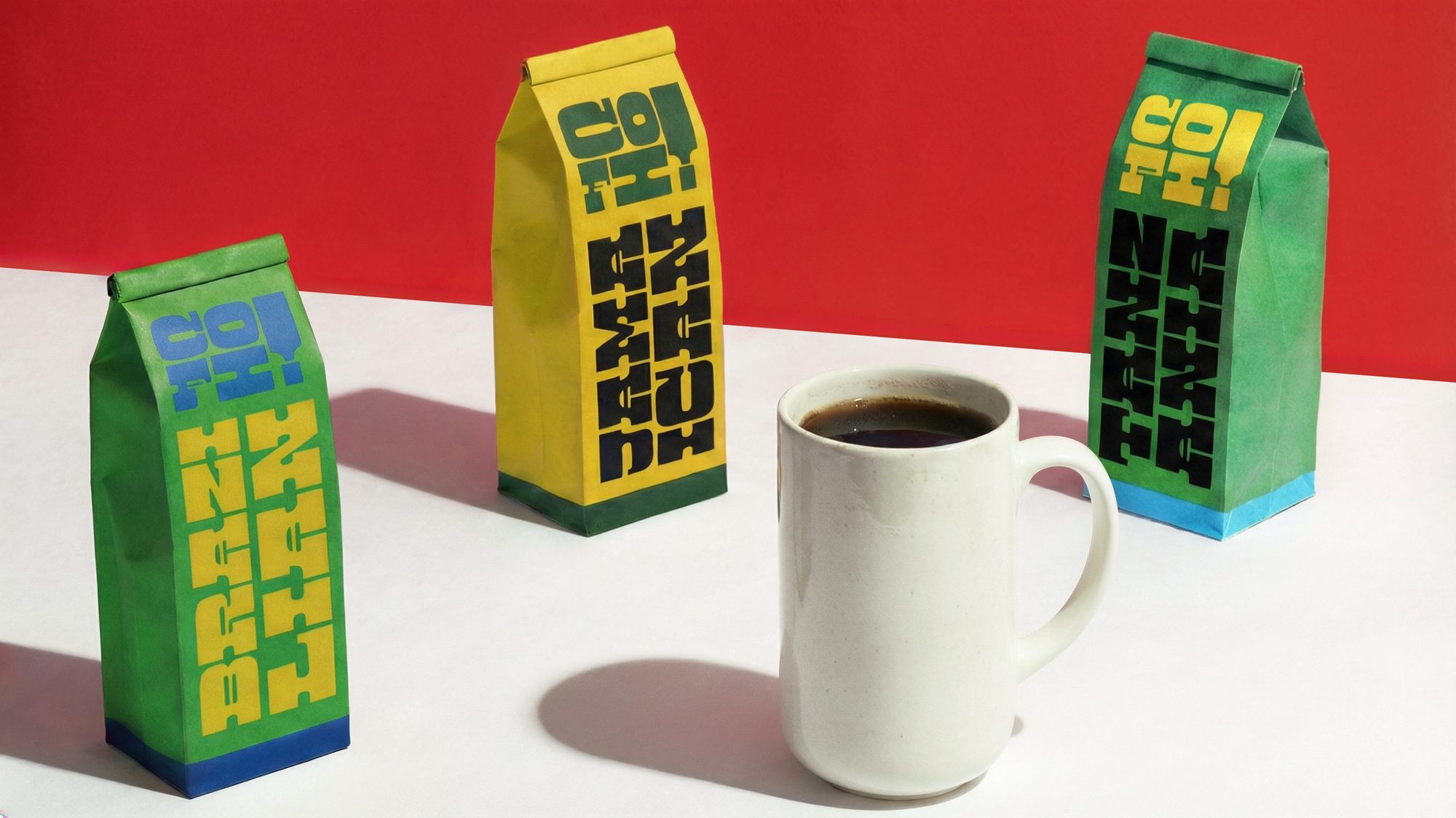 Mockup showing Cofi brand packaging.